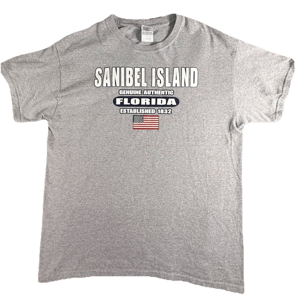 SANIBEL Island, FL T-Shirt Gray  Cotton Blend Shirt Sleeve Size LARGE L
